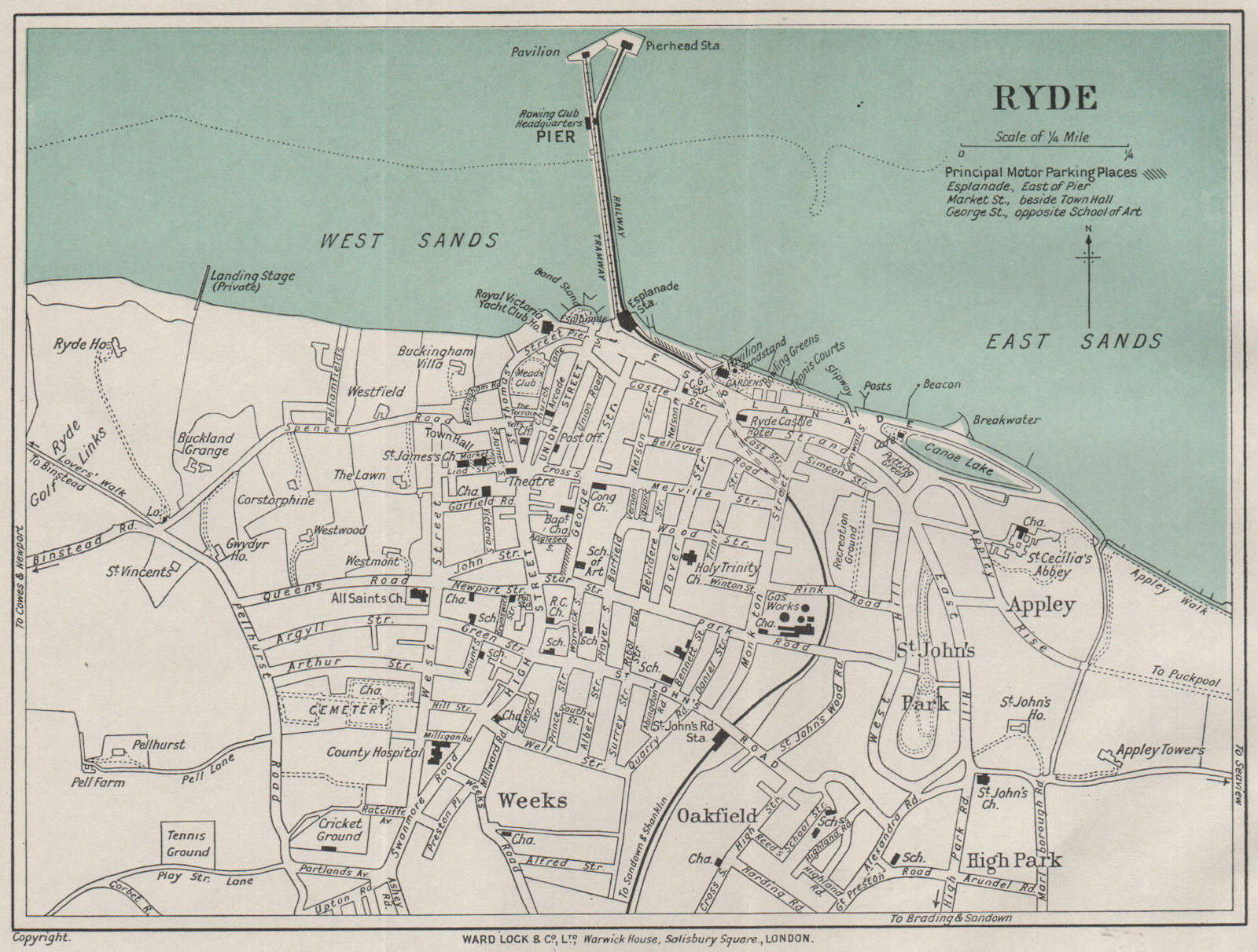 RYDE vintage town/city plan. Isle of Wight. WARD LOCK 1932 old vintage map